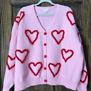 Chic Soul Pink Cardigan with Red Heart Details